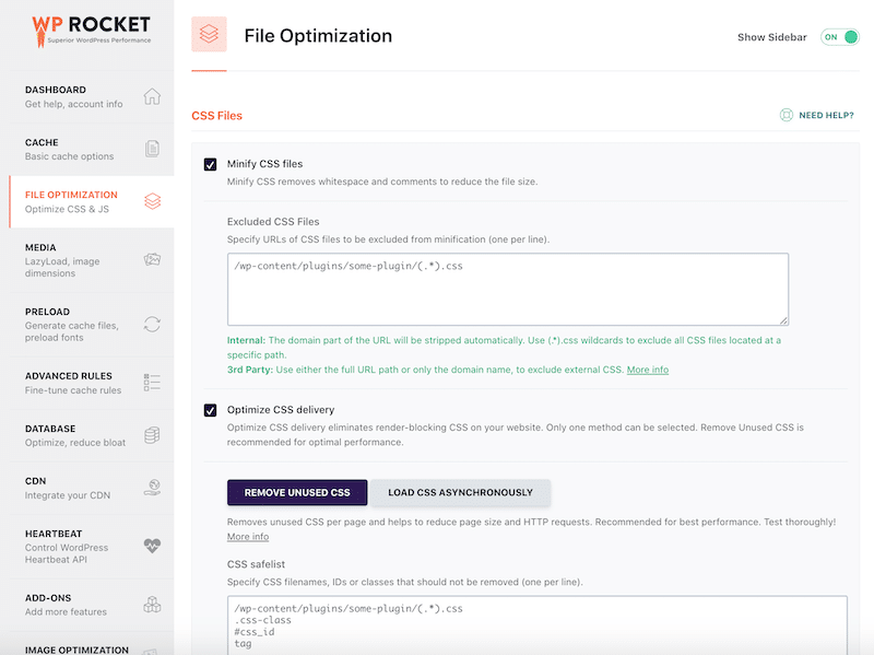 CSS optimization directly from the WordPress dashboard - Source: WP Rocket