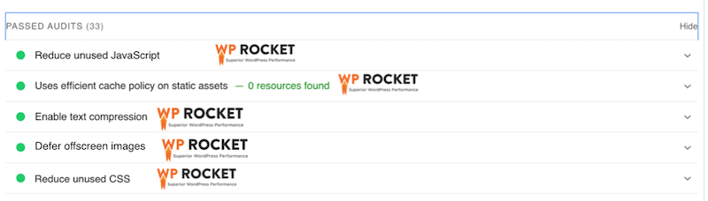 Example of warnings from PageSpeed Insights that can be fixed thanks to WP Rocket - Source: PageSpeed Insights